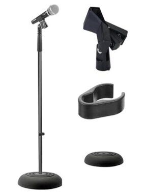 Adjustable Microphone Stand - Universal Mic Stand with Compact Heavy Base